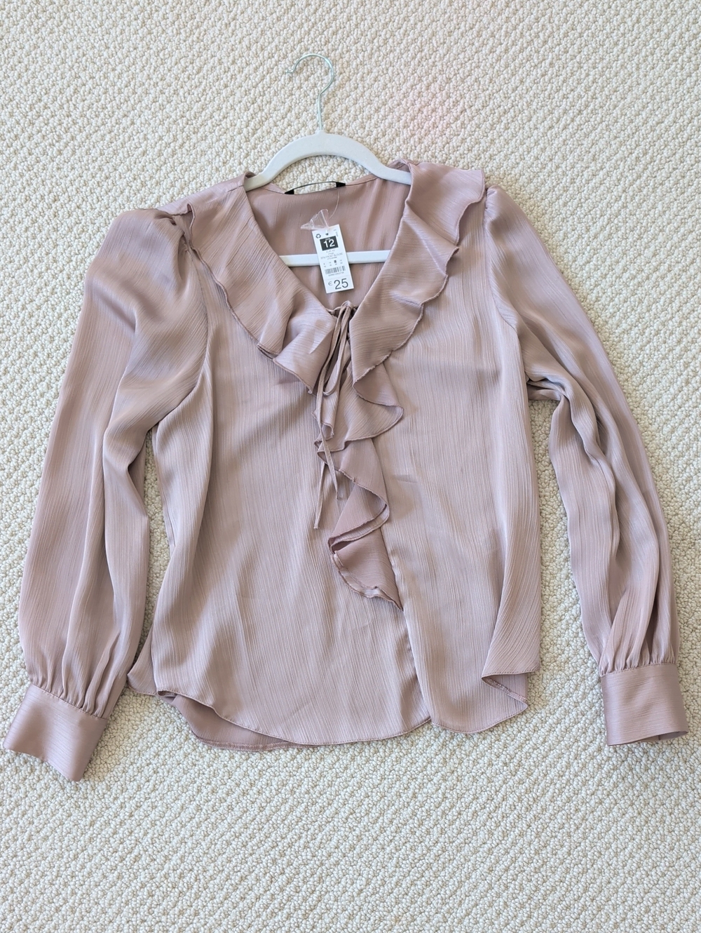 Ruffle Tie-Neck Blouse in Dusty Mauve